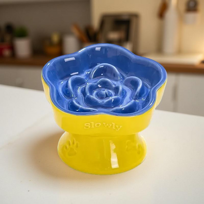 Gamelle anti-glouton - SlowlyBowl - Jaune-Bleu