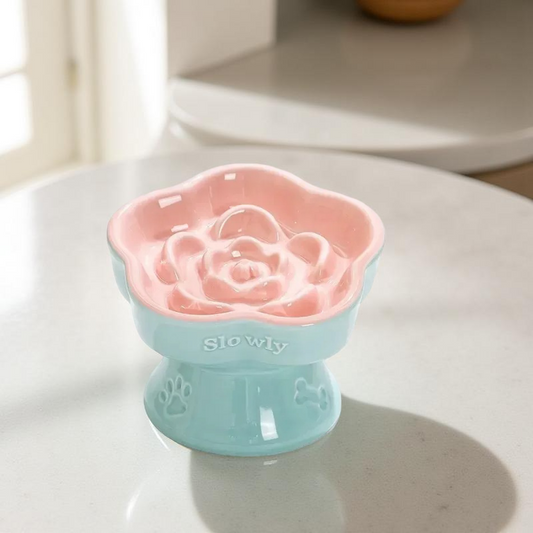 Gamelle anti-glouton - SlowlyBowl - Rose-Bleu