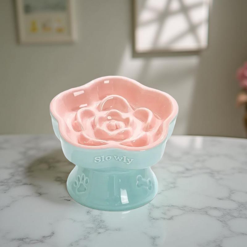 Gamelle anti-glouton - SlowlyBowl - Rose-Bleu